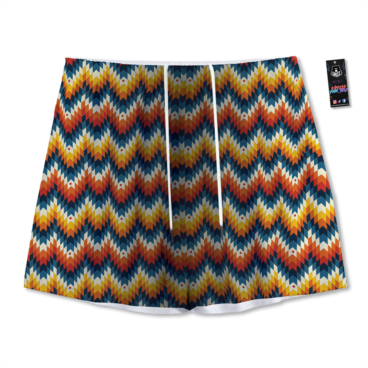 Aztec American Print Pattern Mesh Shorts-grizzshop