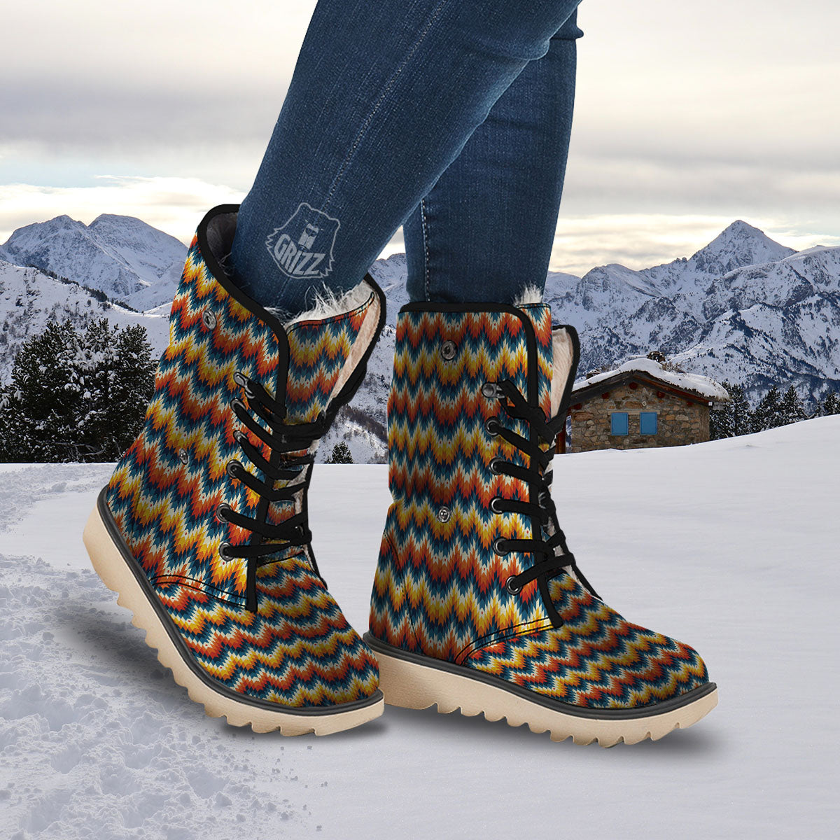 Aztec American Print Pattern Snow Boots-grizzshop