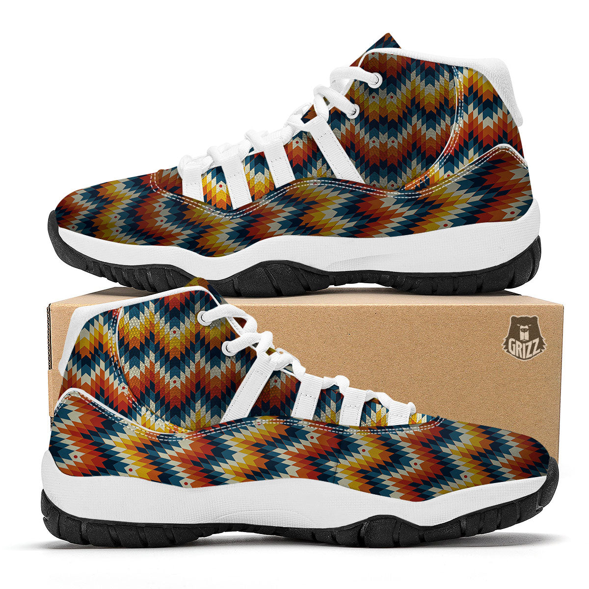 Aztec American Print Pattern White Bball Shoes-grizzshop
