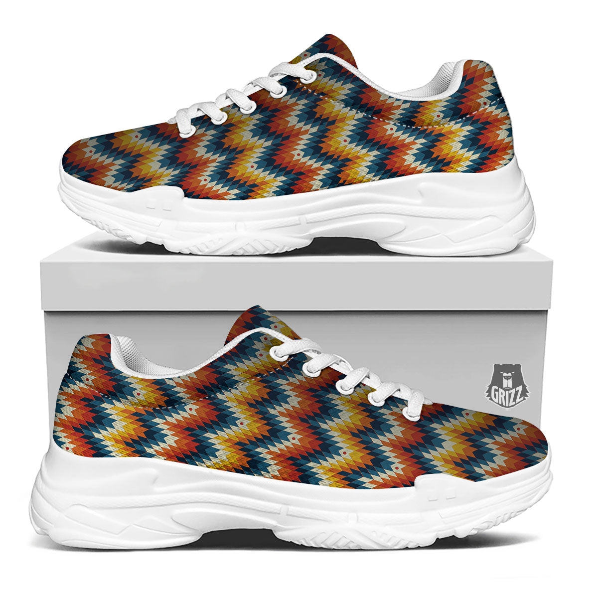 Aztec American Print Pattern White Chunky Shoes-grizzshop