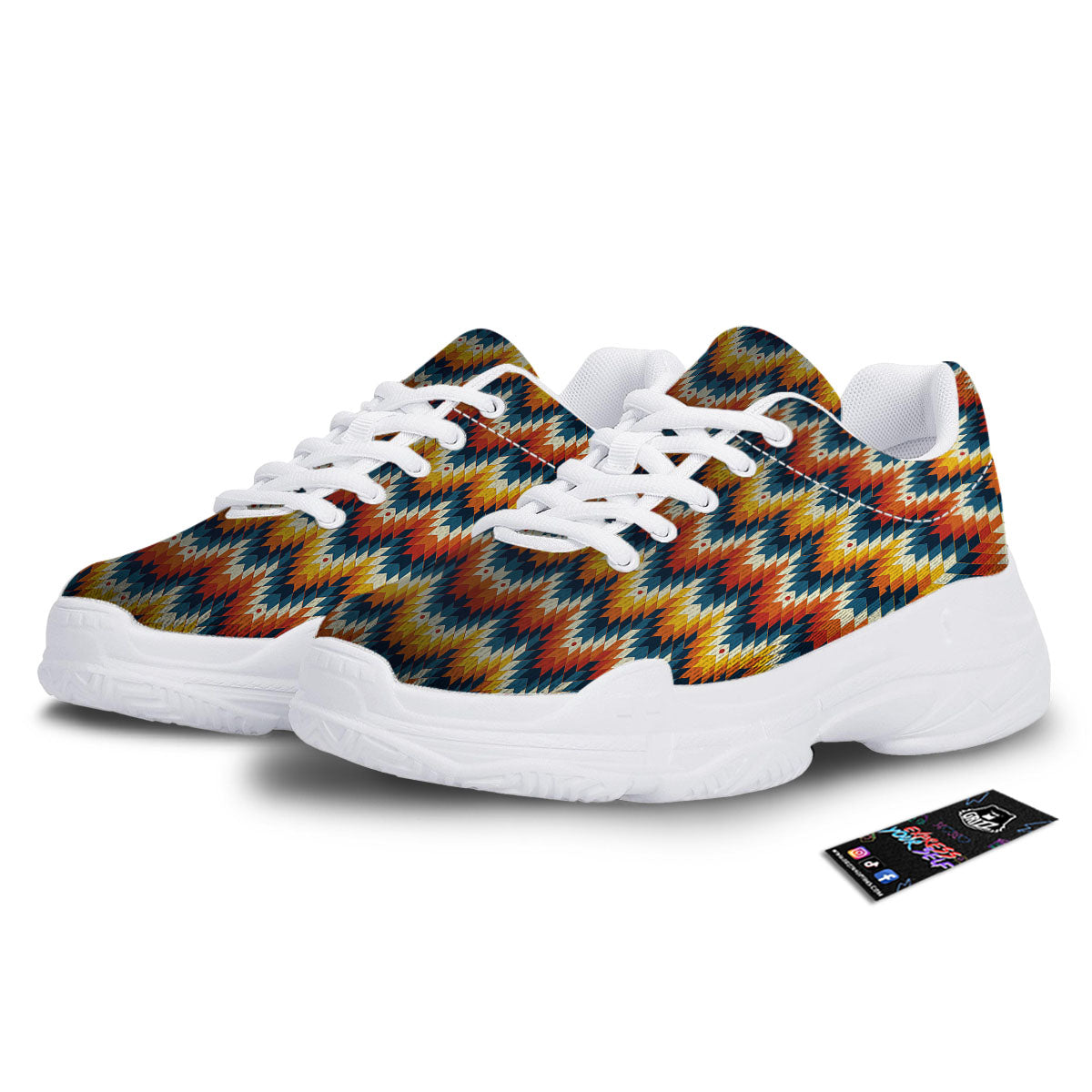 Aztec American Print Pattern White Chunky Shoes-grizzshop
