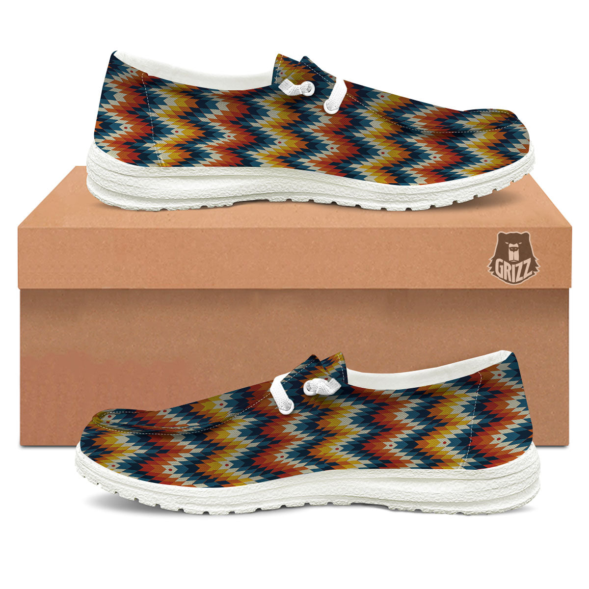 Aztec American Print Pattern White Loafers-grizzshop