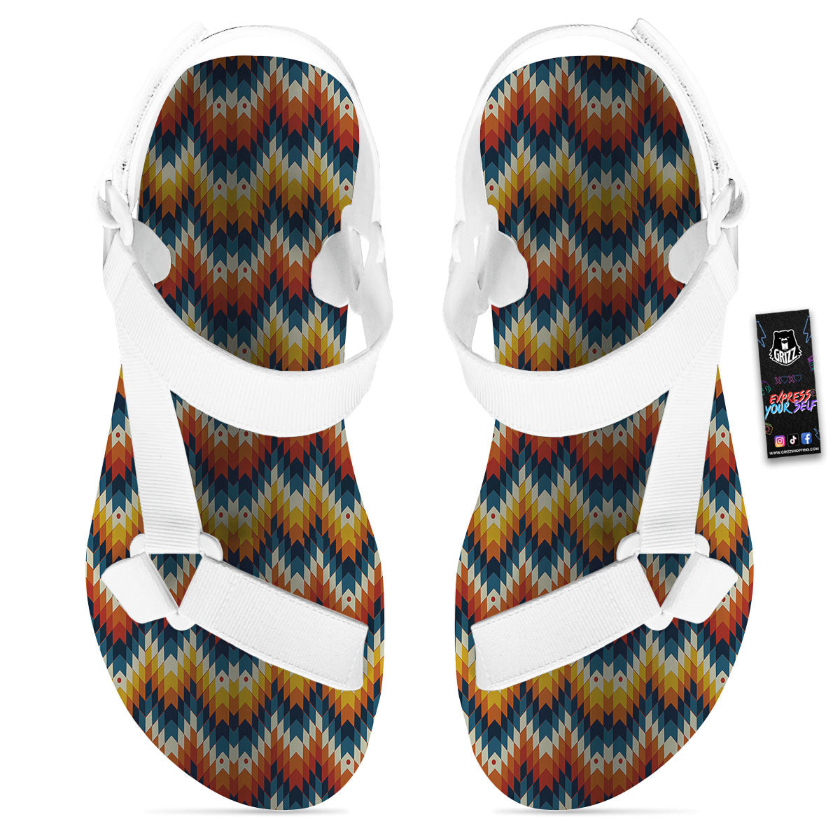 Aztec American Print Pattern White Open Toe Sandals-grizzshop