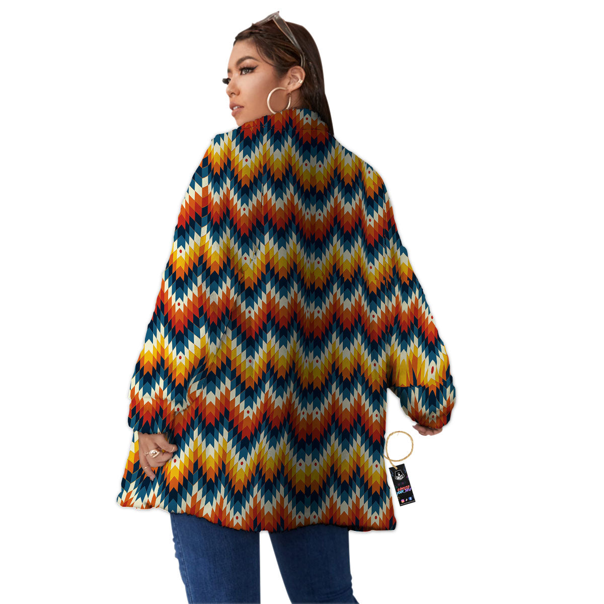 Aztec American Print Pattern Women's Sherpa Jacket-grizzshop