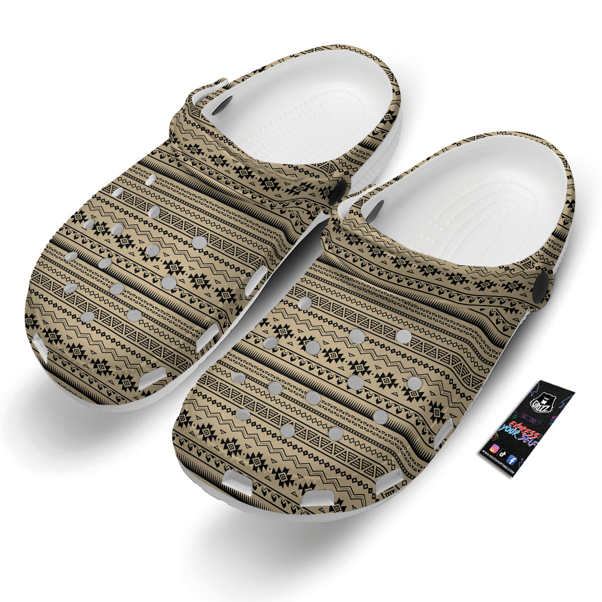 Aztec Beige And Black Print Pattern Clog-grizzshop