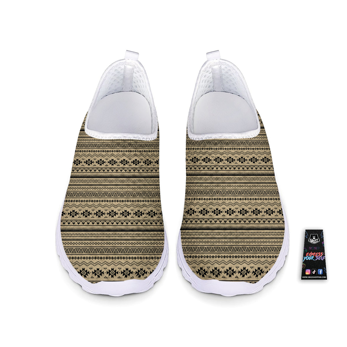 Aztec Beige And Black Print Pattern Nurse Shoes-grizzshop