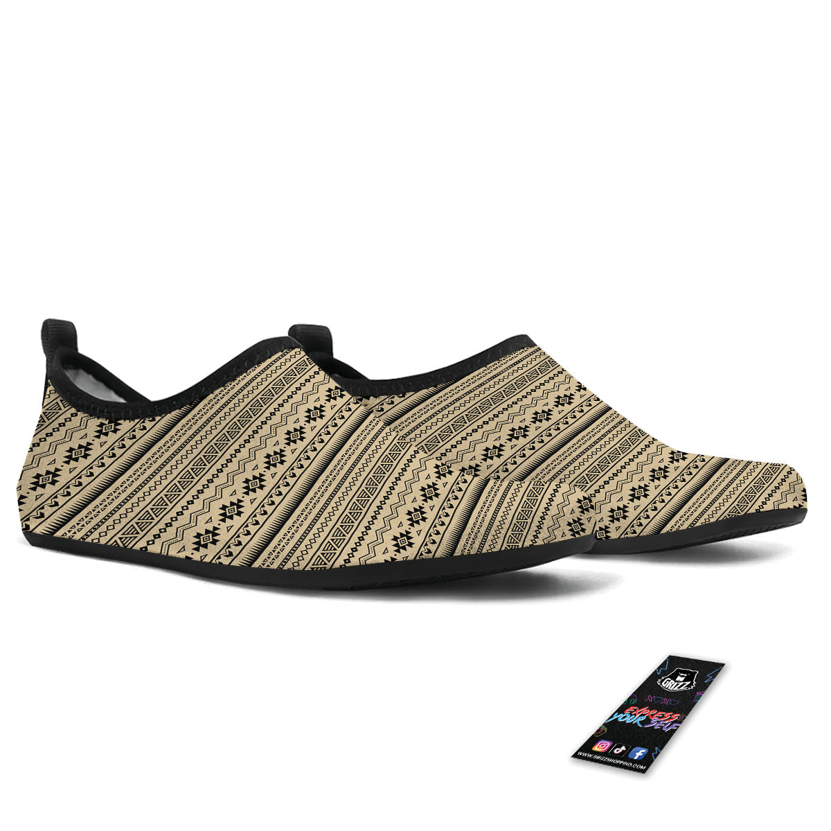 Aztec Beige And Black Print Pattern Water Shoes-grizzshop