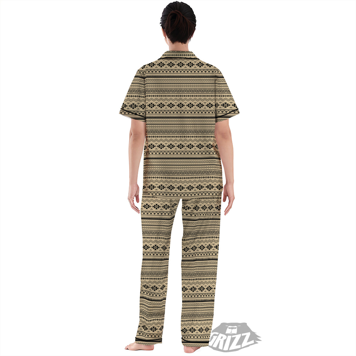 Aztec Beige And Black Print Pattern Women's Pajamas Set-grizzshop
