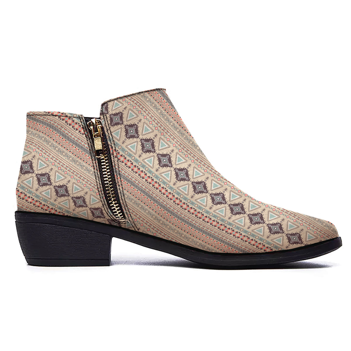 Aztec Beige Print Pattern Ankle Boots-grizzshop