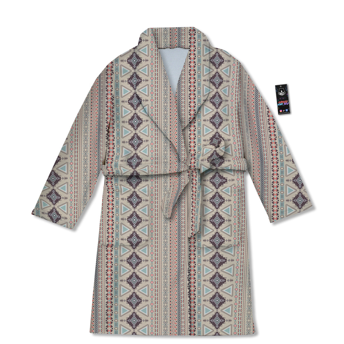 Aztec Beige Print Pattern Bathrobe-grizzshop