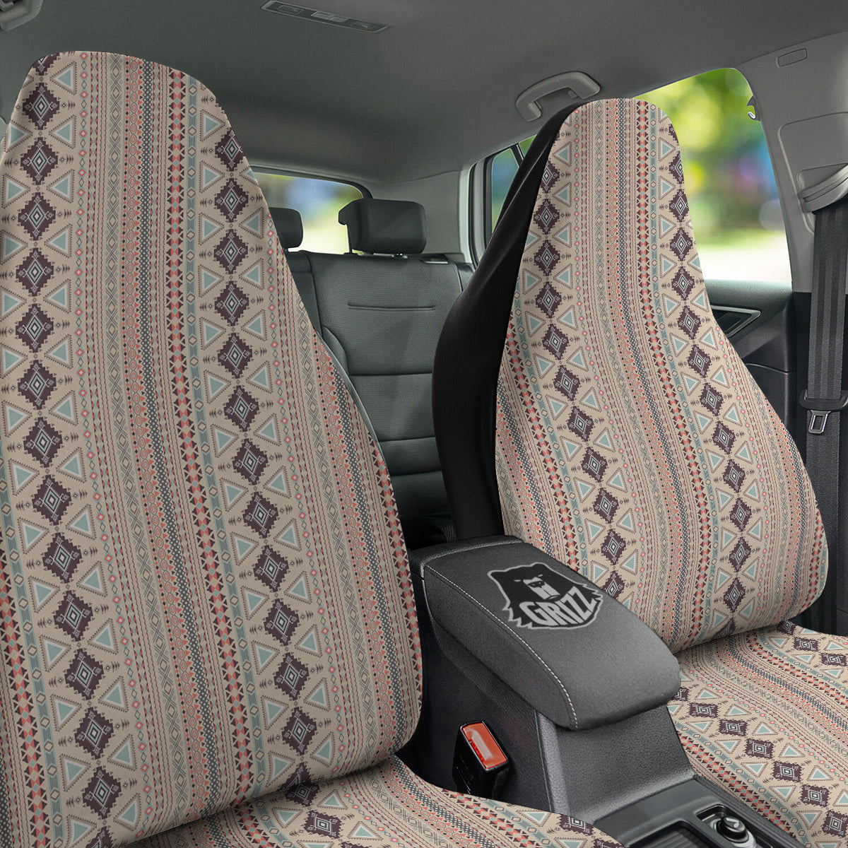 Aztec Beige Print Pattern Car Seat Covers-grizzshop