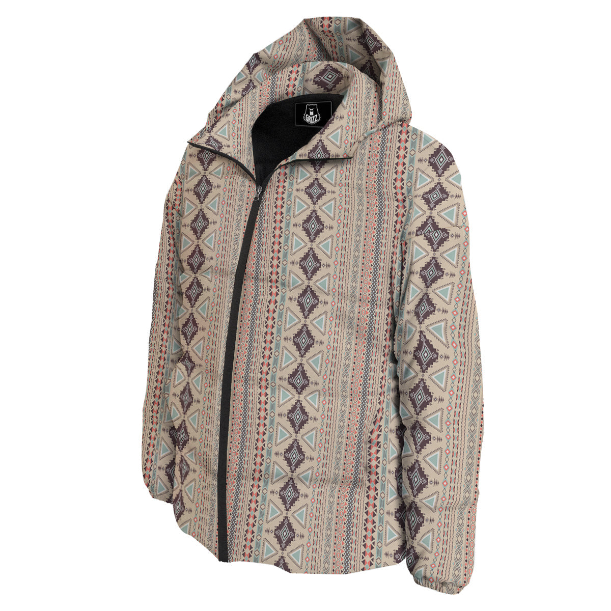 Aztec Beige Print Pattern Down Jacket-grizzshop