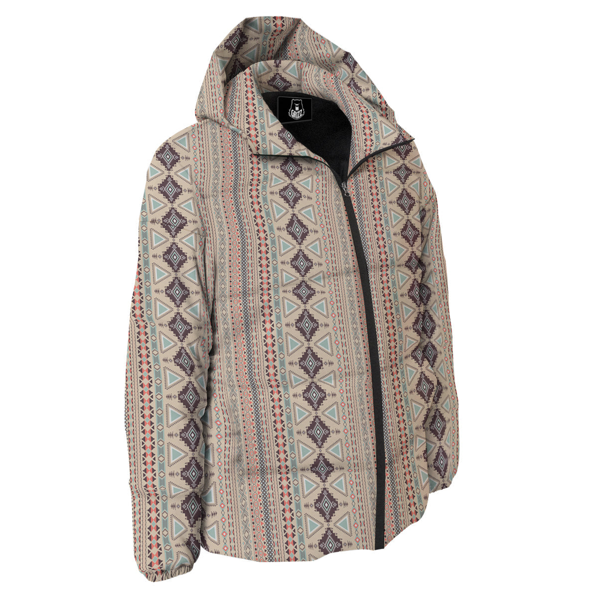 Aztec Beige Print Pattern Down Jacket-grizzshop