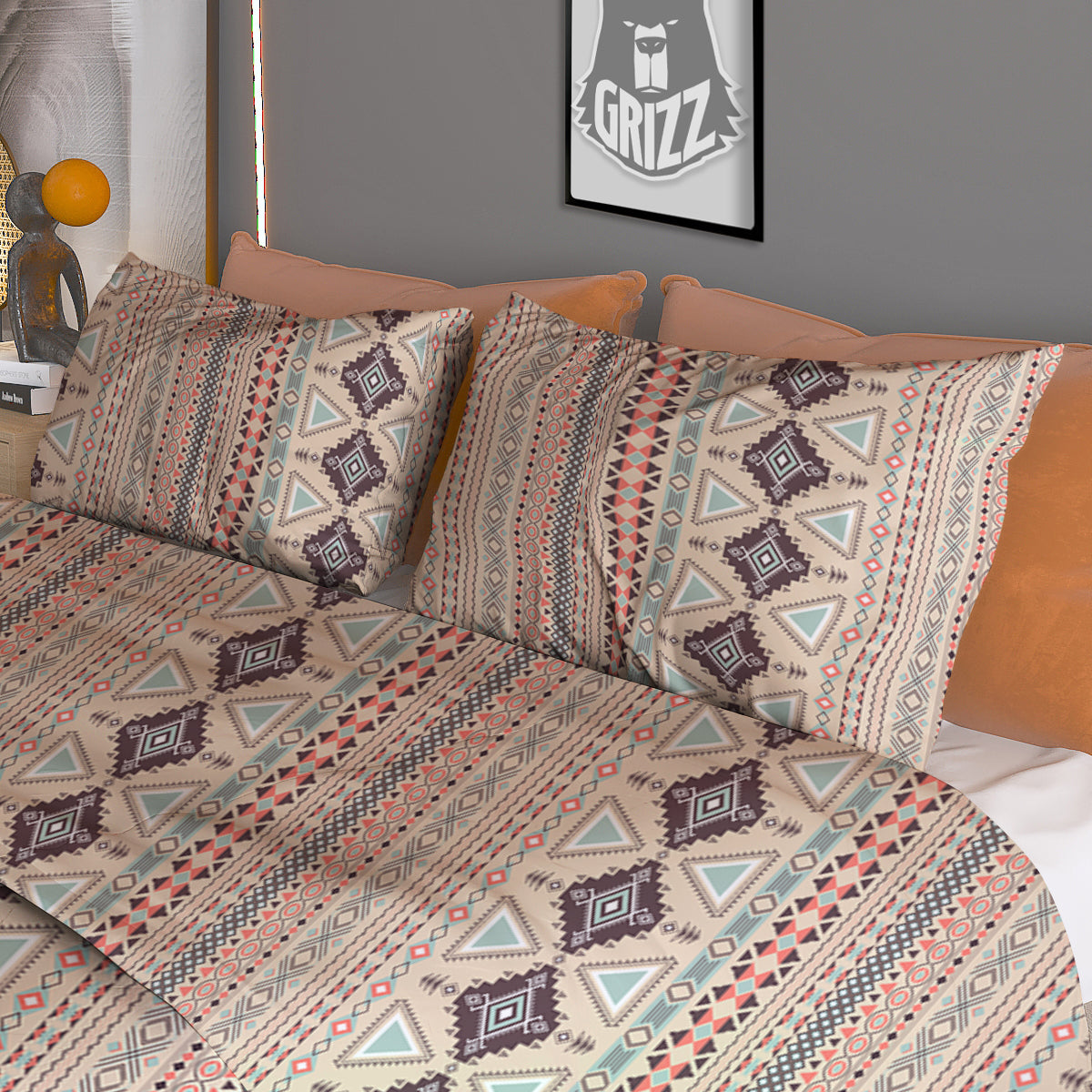 Aztec Beige Print Pattern Duvet Cover Bedding Set-grizzshop