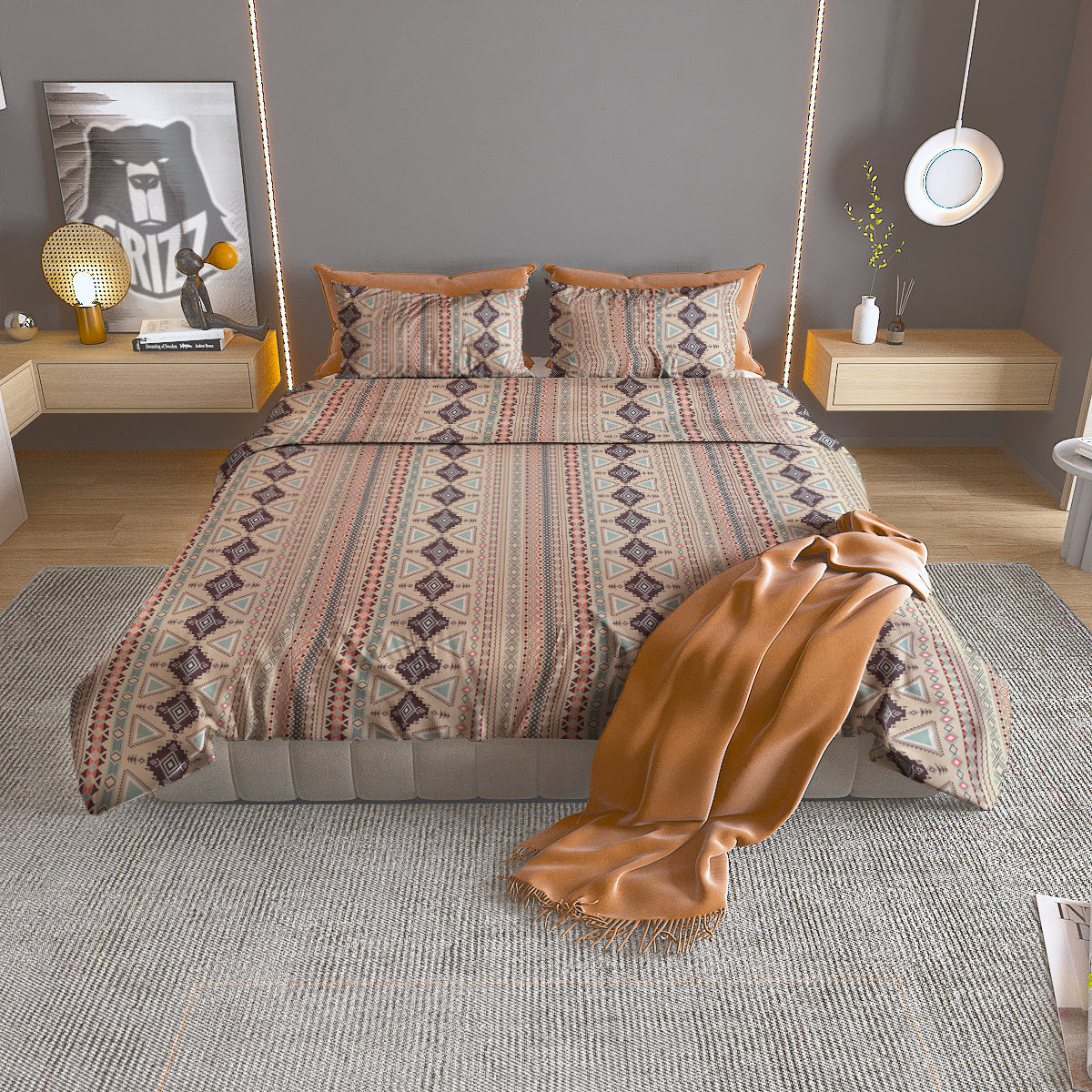 Aztec Beige Print Pattern Duvet Cover Bedding Set-grizzshop