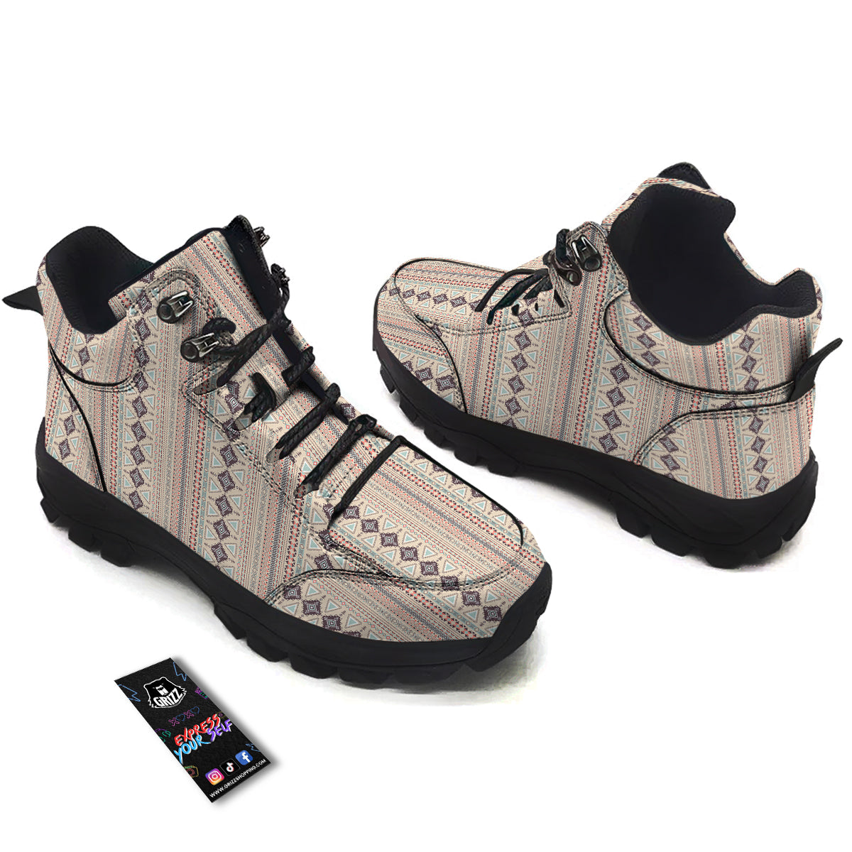 Aztec Beige Print Pattern Hiking Shoes-grizzshop