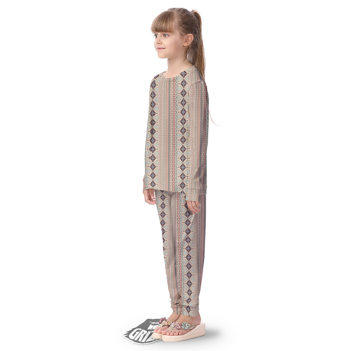 Aztec Beige Print Pattern Kid's Pajamas-grizzshop