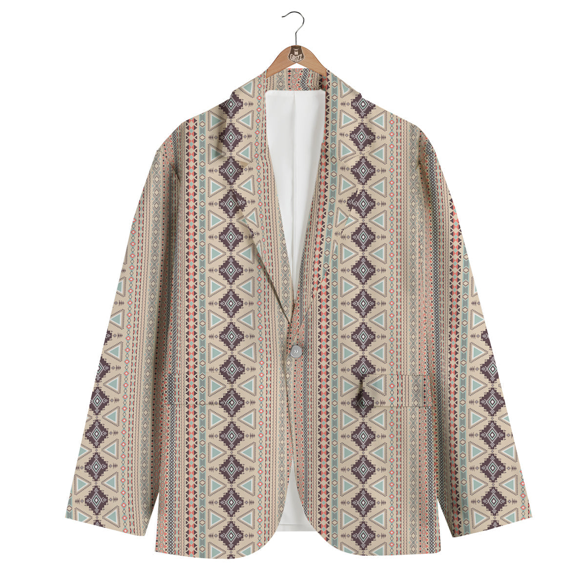 Aztec Beige Print Pattern Men's Blazer-grizzshop