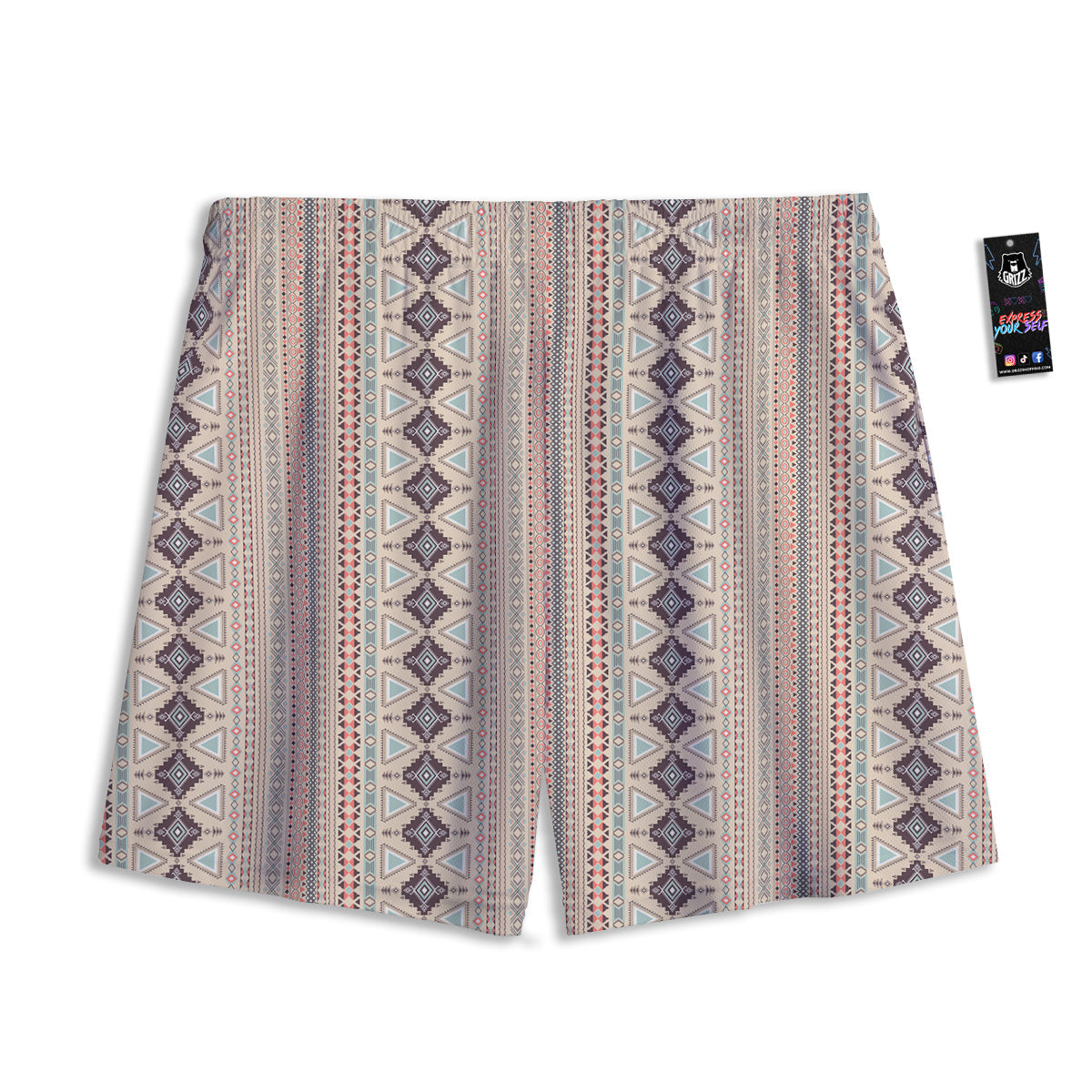 Aztec Beige Print Pattern Mesh Shorts-grizzshop