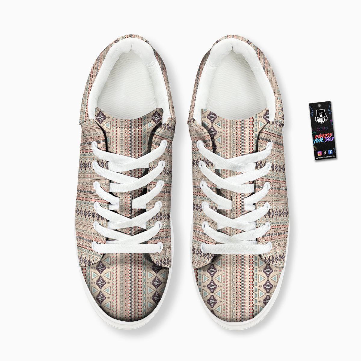 Aztec Beige Print Pattern Platform Shoes-grizzshop