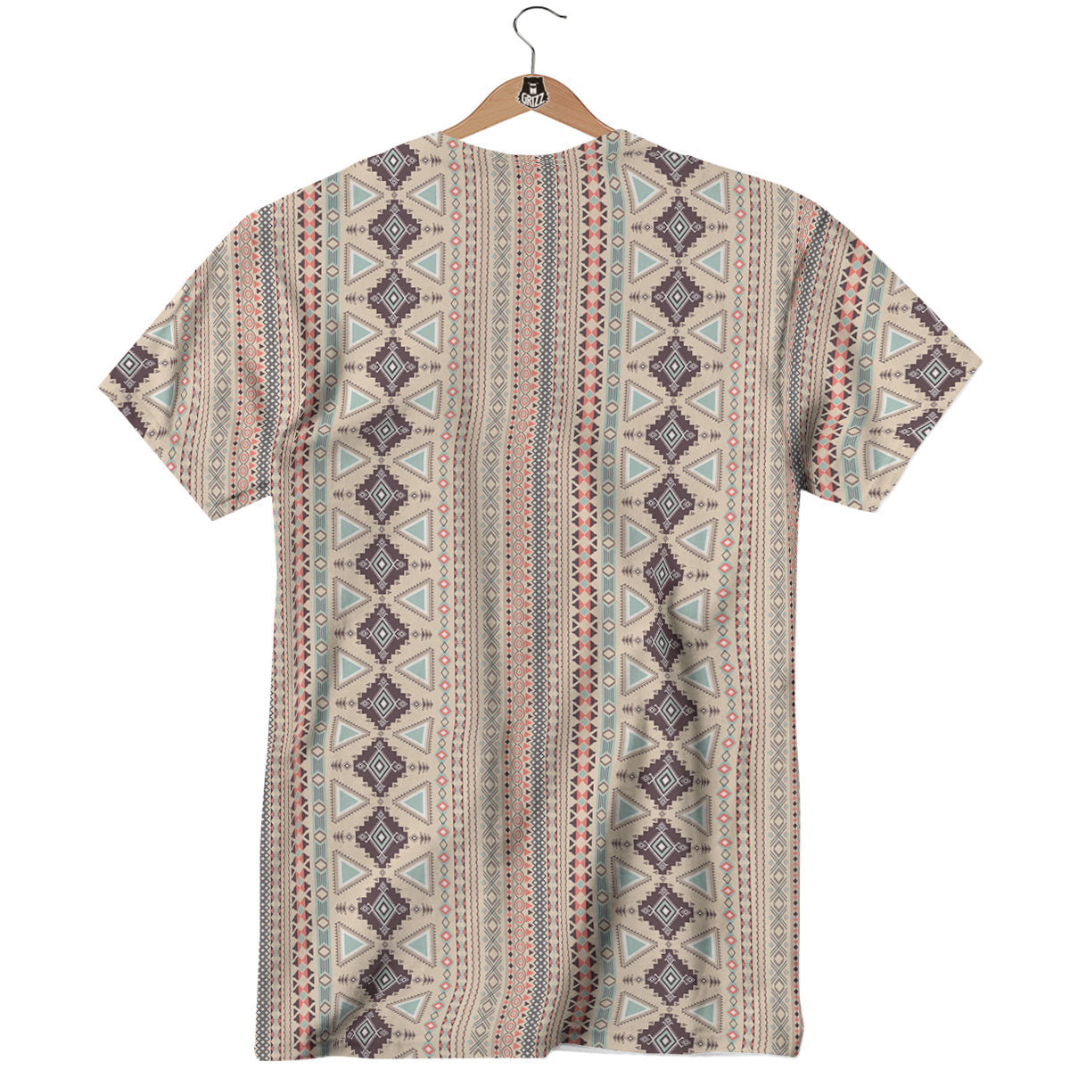 Aztec Beige Print Pattern T-Shirt-grizzshop