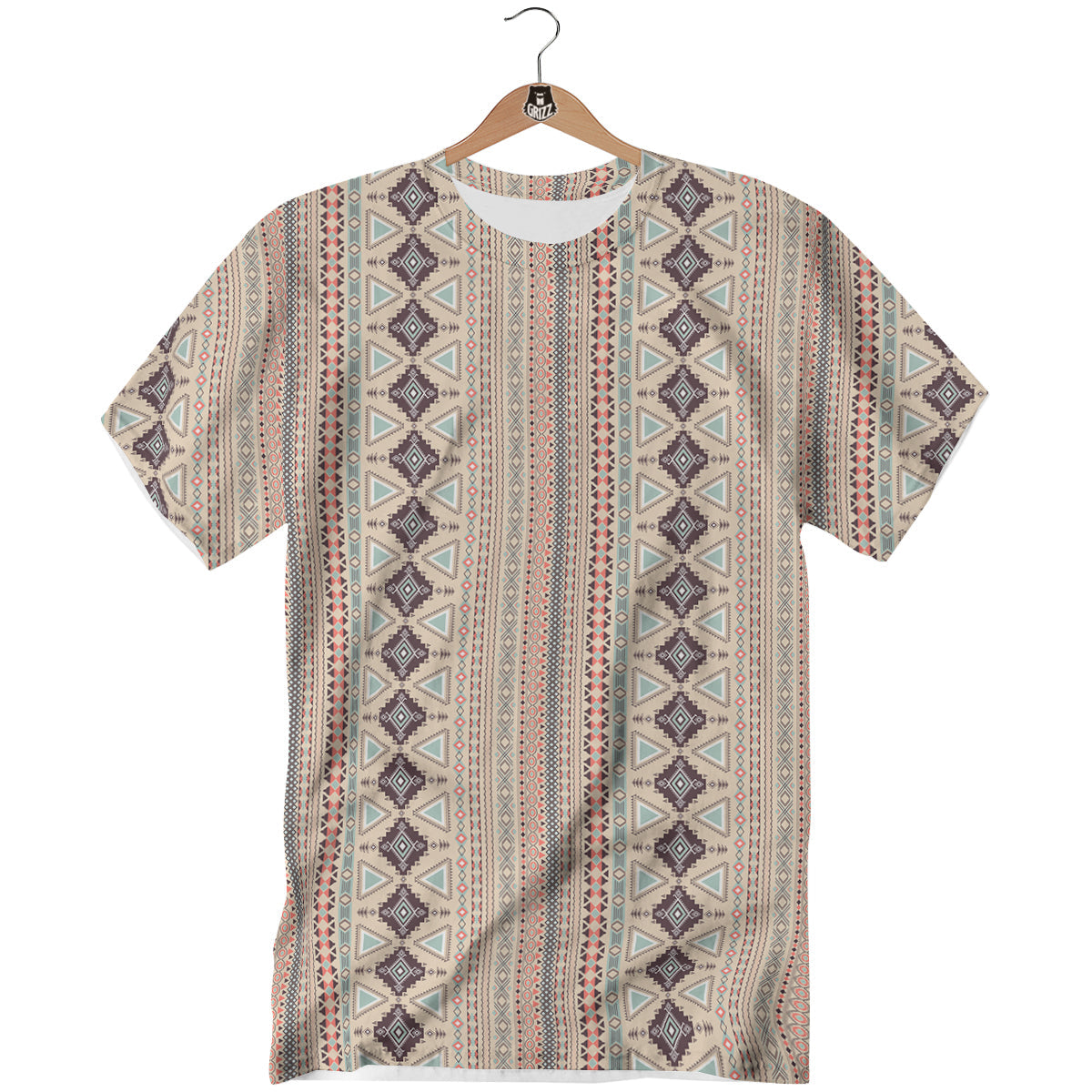 Aztec Beige Print Pattern T-Shirt-grizzshop