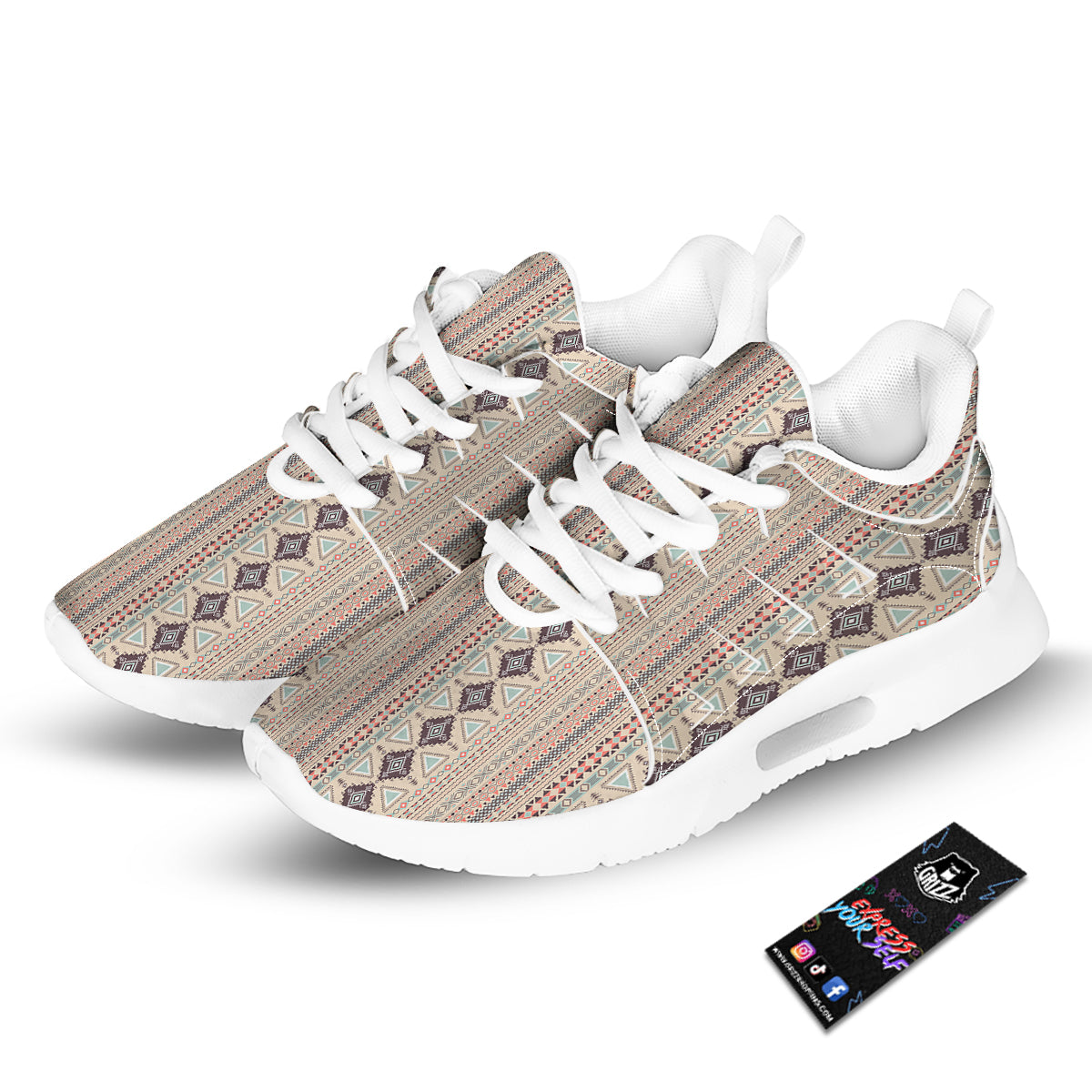 Aztec Beige Print Pattern Tennis Shoes-grizzshop
