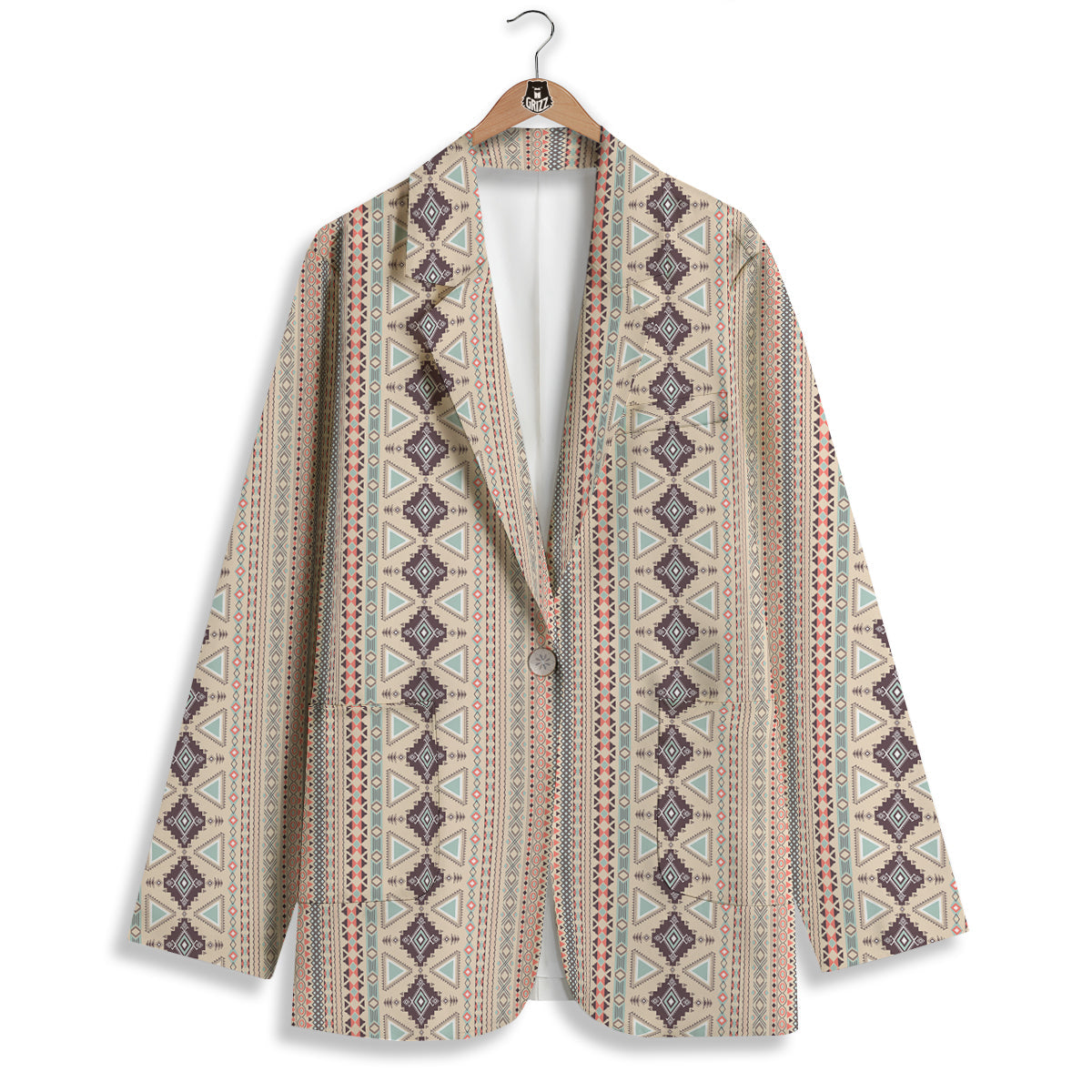 Aztec Beige Print Pattern Women's Blazer-grizzshop
