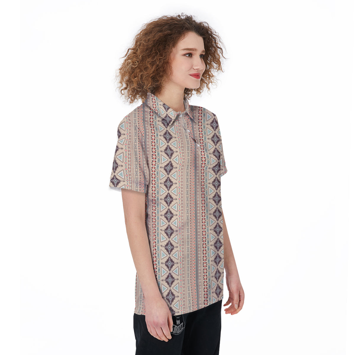 Aztec Beige Print Pattern Women's Golf Shirts-grizzshop