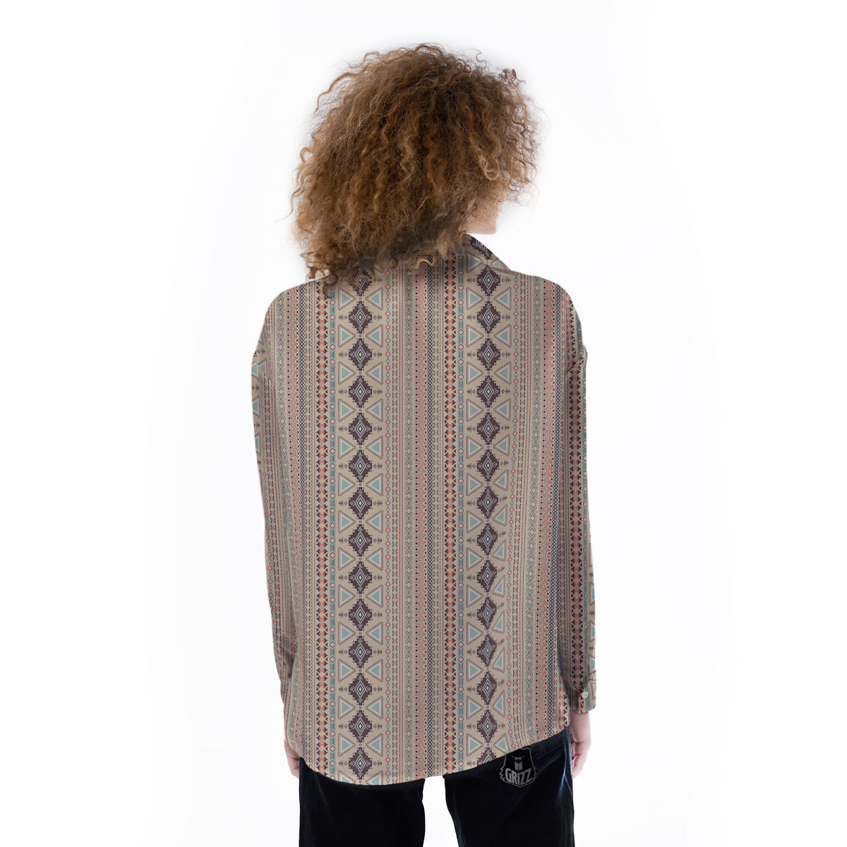 Aztec Beige Print Pattern Women's Long Sleeve Shirts-grizzshop