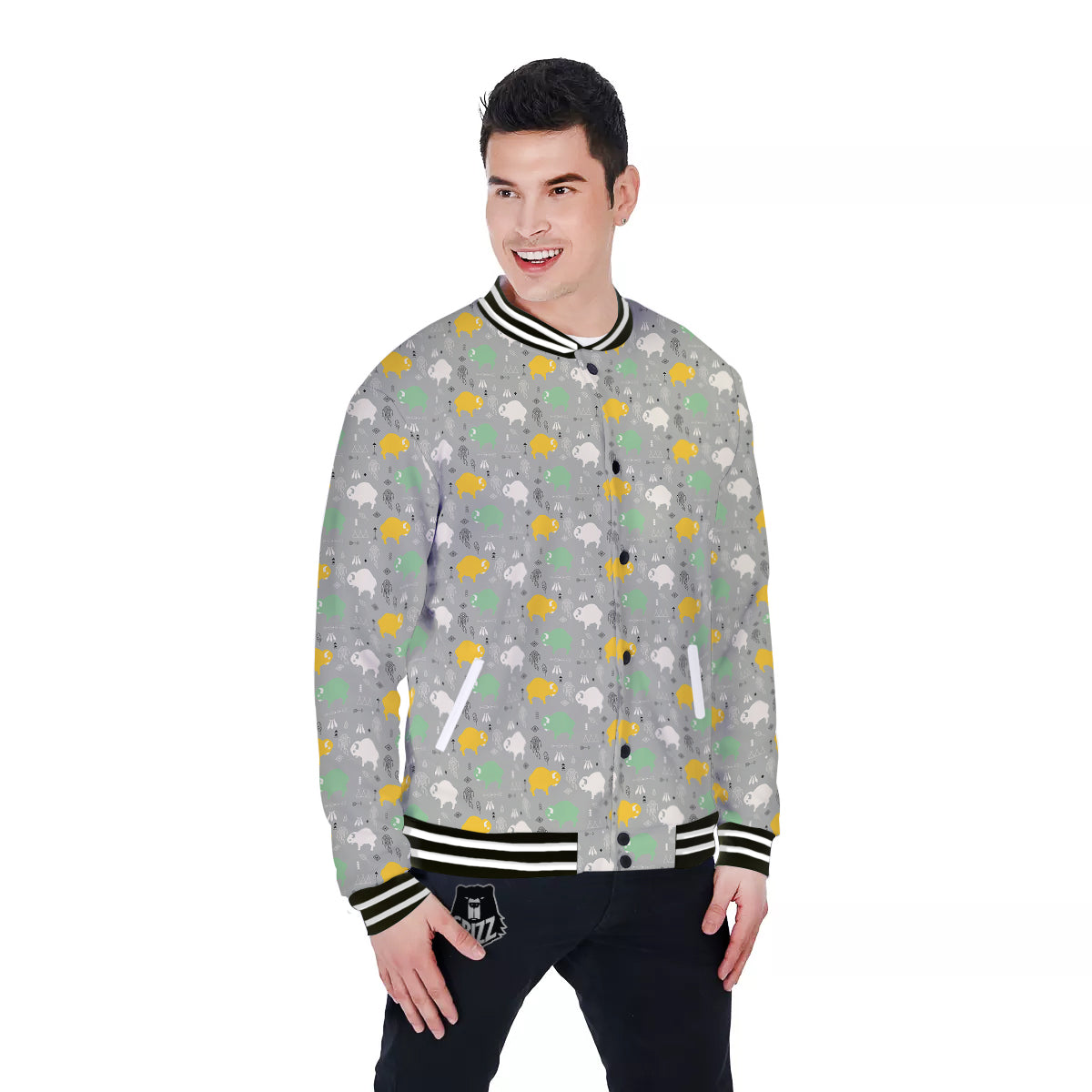 Aztec Bison Print Pattern Baseball Jacket-grizzshop