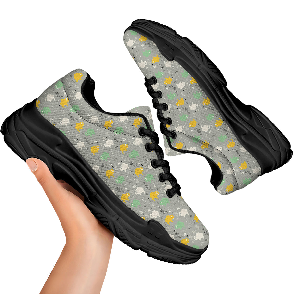 Aztec Bison Print Pattern Black Chunky Shoes-grizzshop