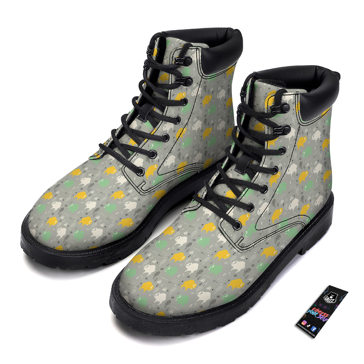 Aztec Bison Print Pattern Boots-grizzshop