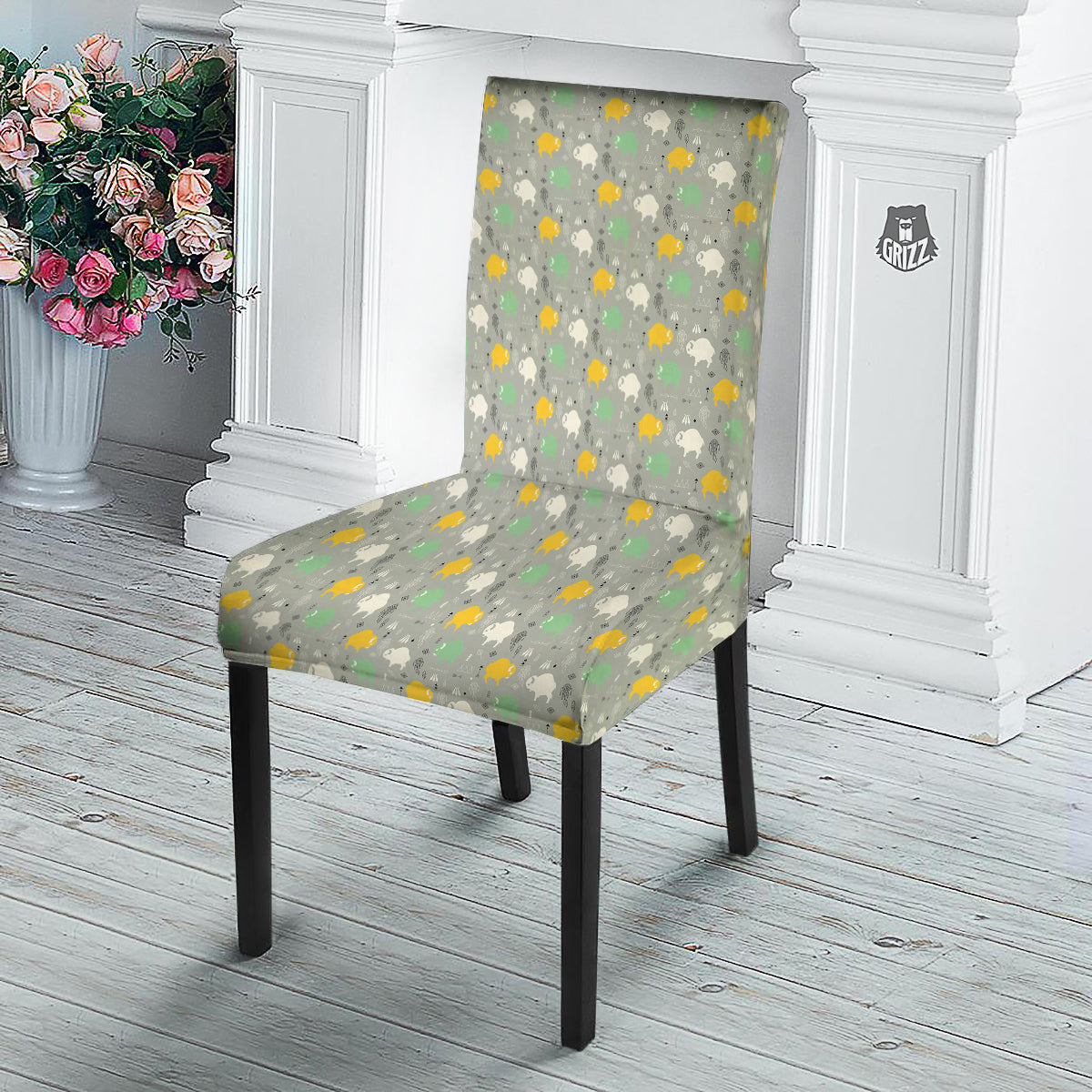 Aztec Bison Print Pattern Dining Chair Slipcover-grizzshop