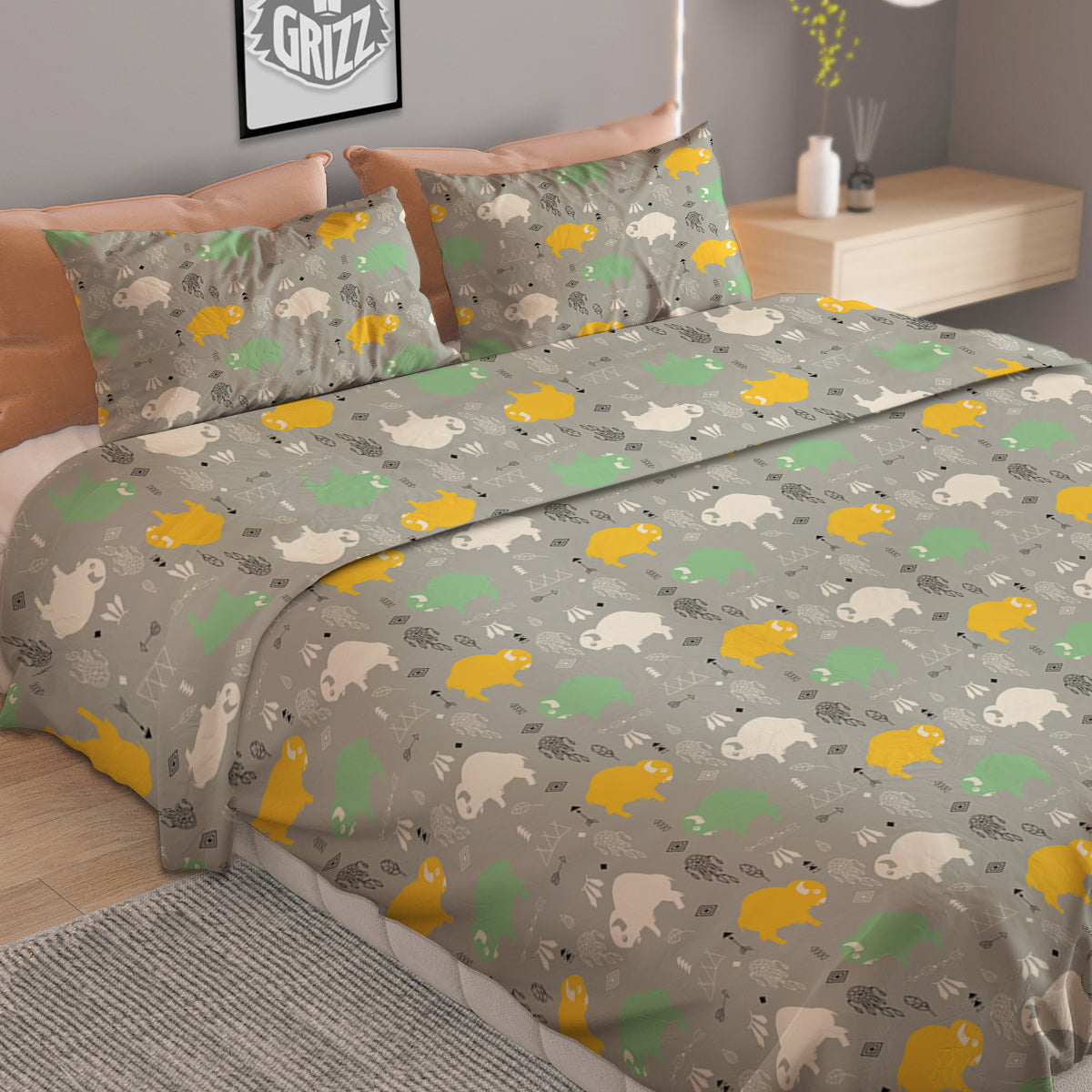 Aztec Bison Print Pattern Duvet Cover Bedding Set-grizzshop