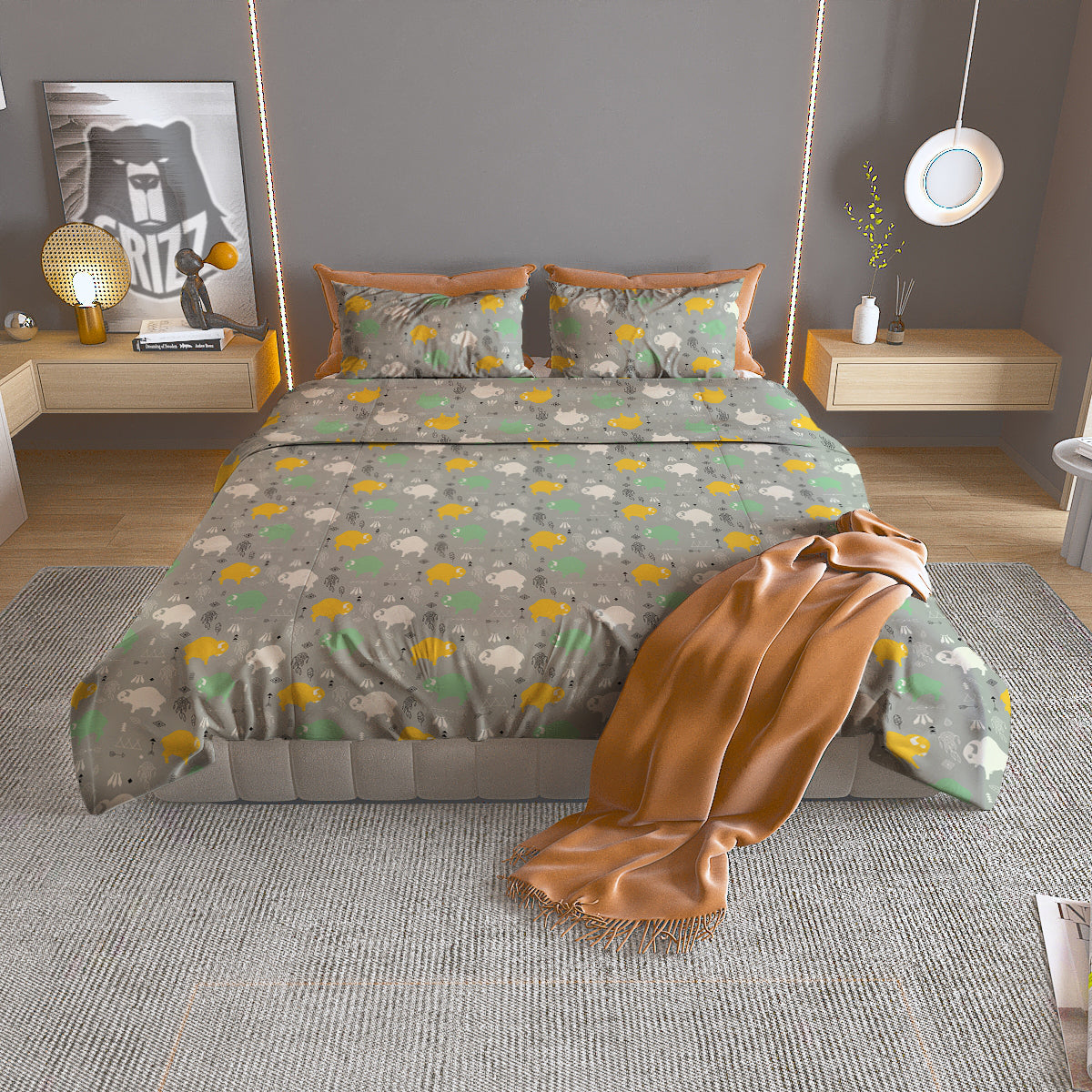 Aztec Bison Print Pattern Duvet Cover Bedding Set-grizzshop
