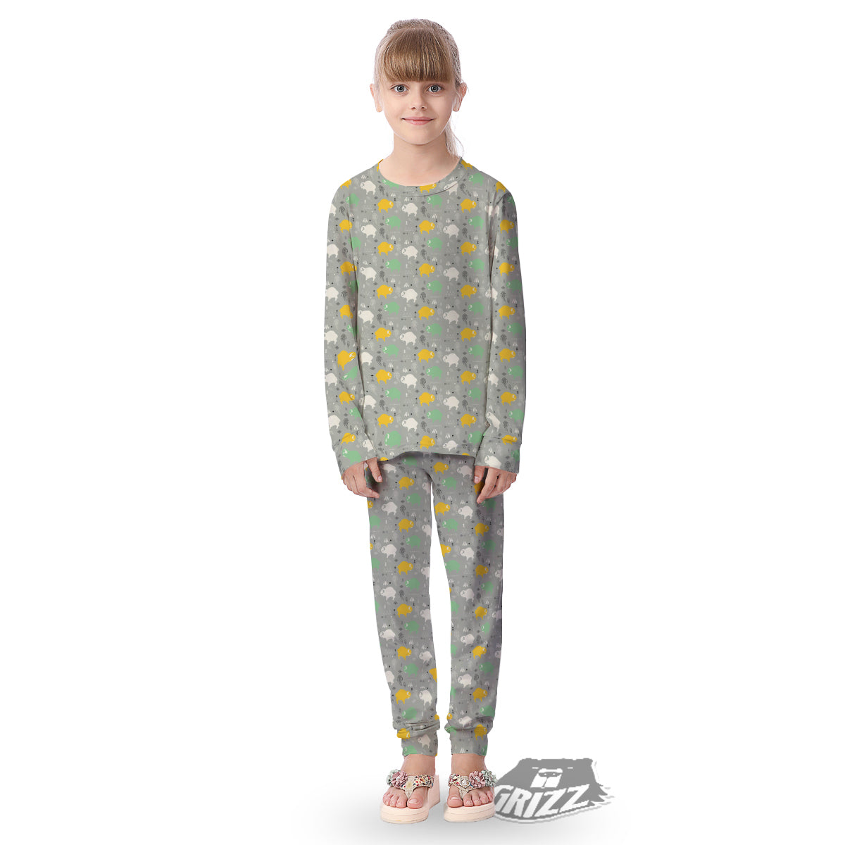 Aztec Bison Print Pattern Kid's Pajamas-grizzshop