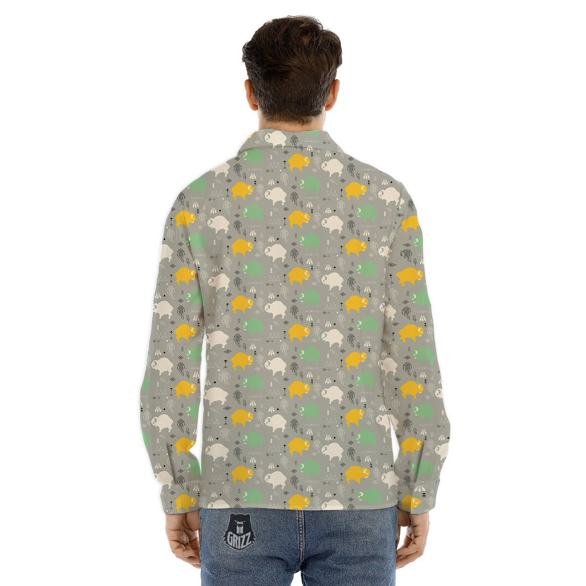 Aztec Bison Print Pattern Men's Dress Shirts-grizzshop