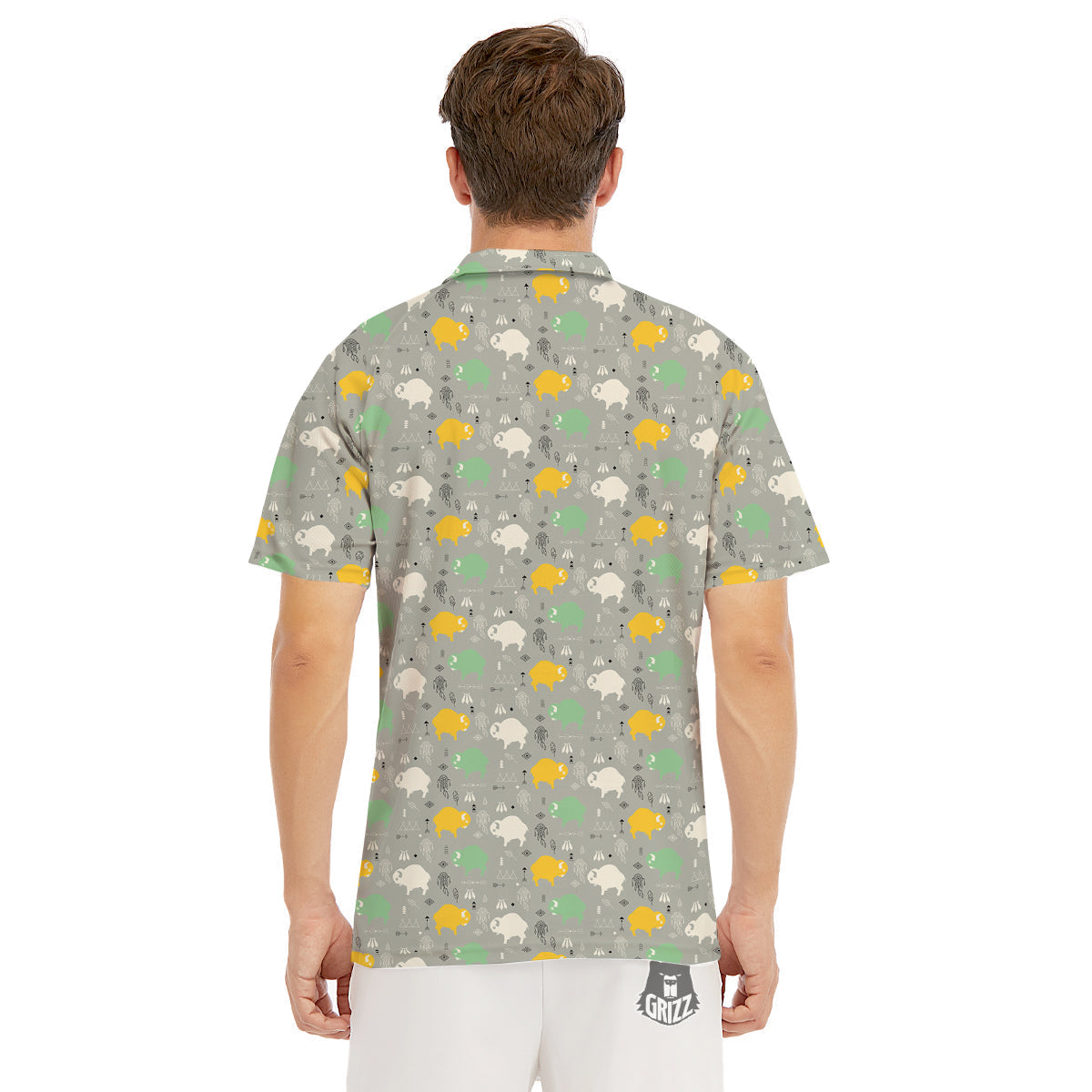 Aztec Bison Print Pattern Men's Golf Shirts-grizzshop