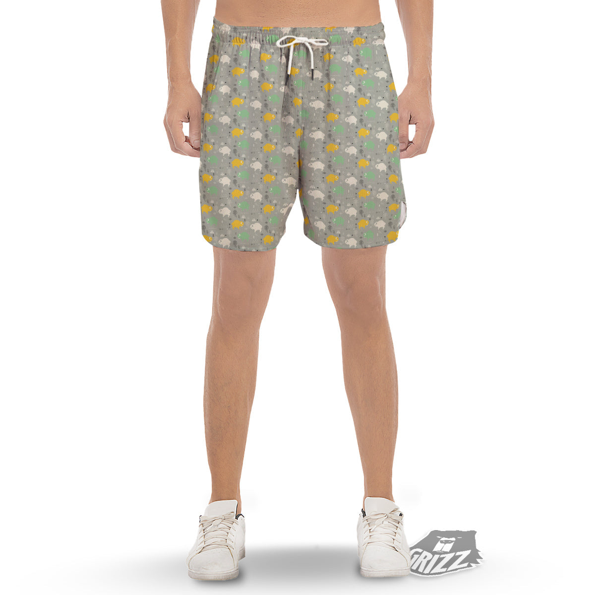 Aztec Bison Print Pattern Men's Gym Shorts-grizzshop