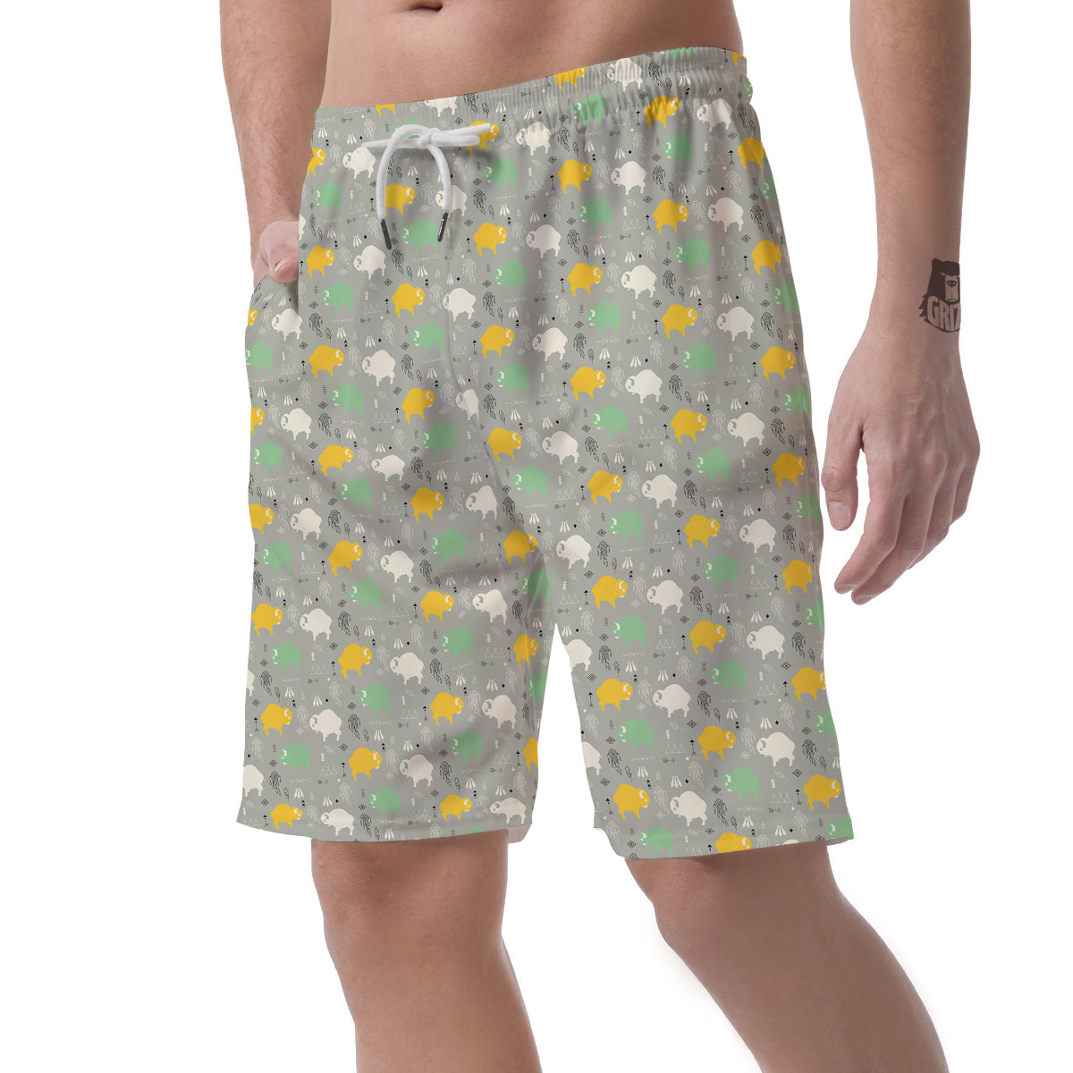 Aztec Bison Print Pattern Men's Shorts-grizzshop