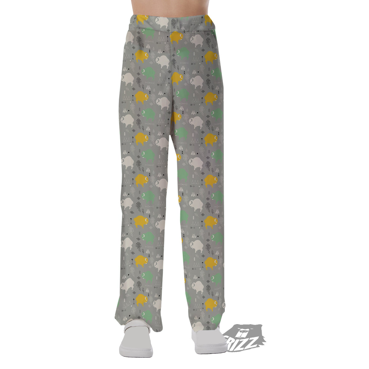 Aztec Bison Print Pattern Pajama Pants-grizzshop