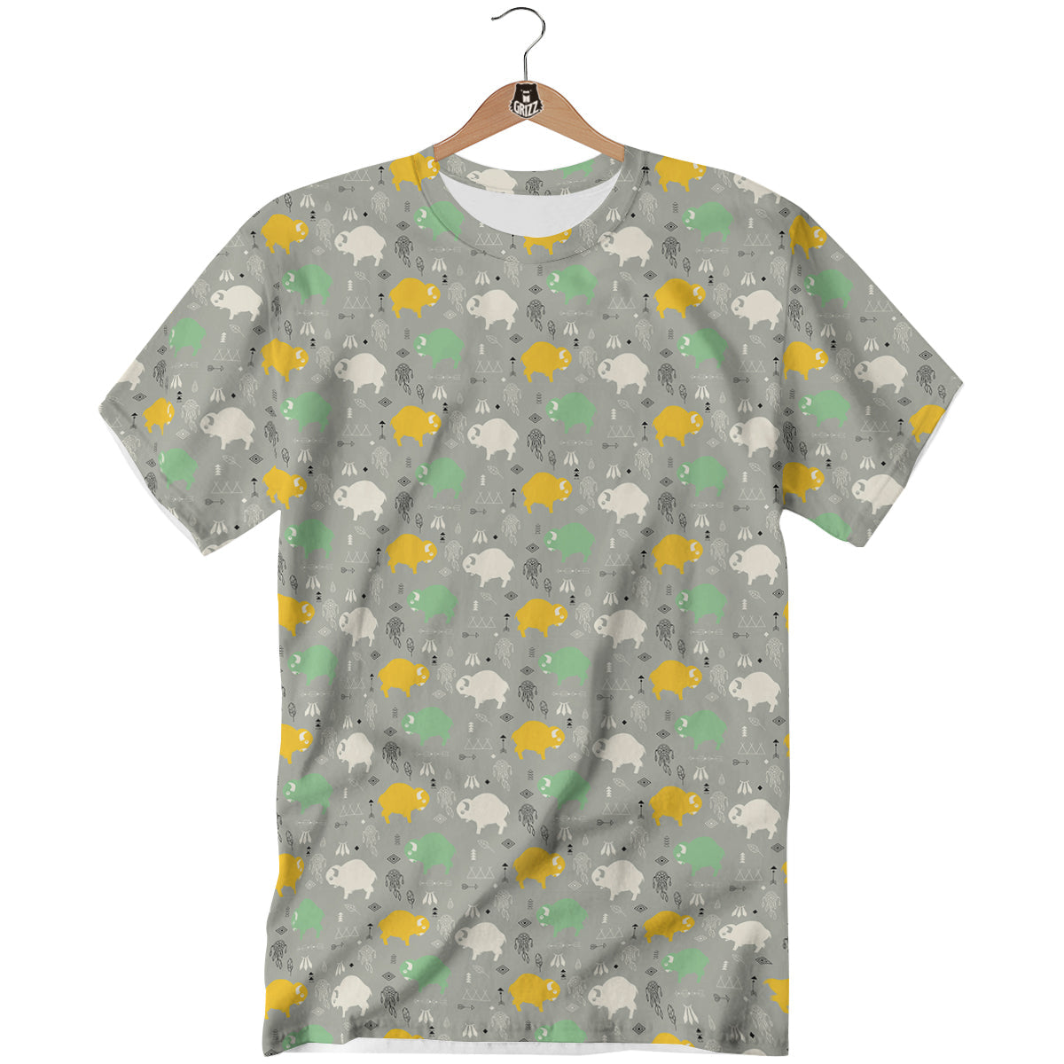 Aztec Bison Print Pattern T-Shirt-grizzshop