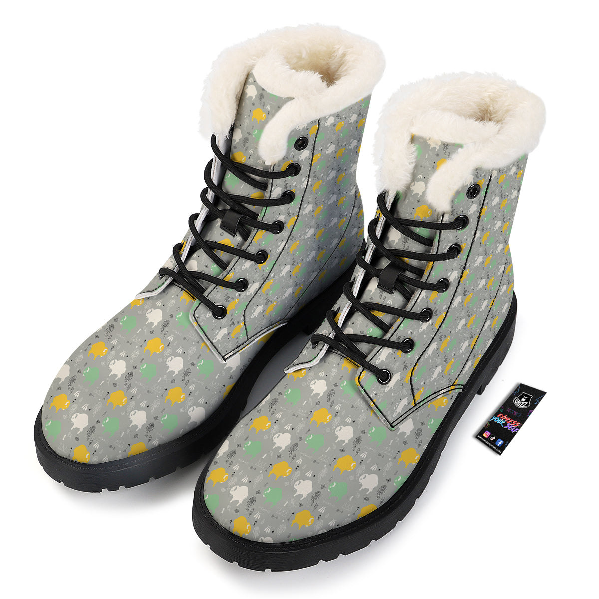 Aztec Bison Print Pattern Winter Boots-grizzshop
