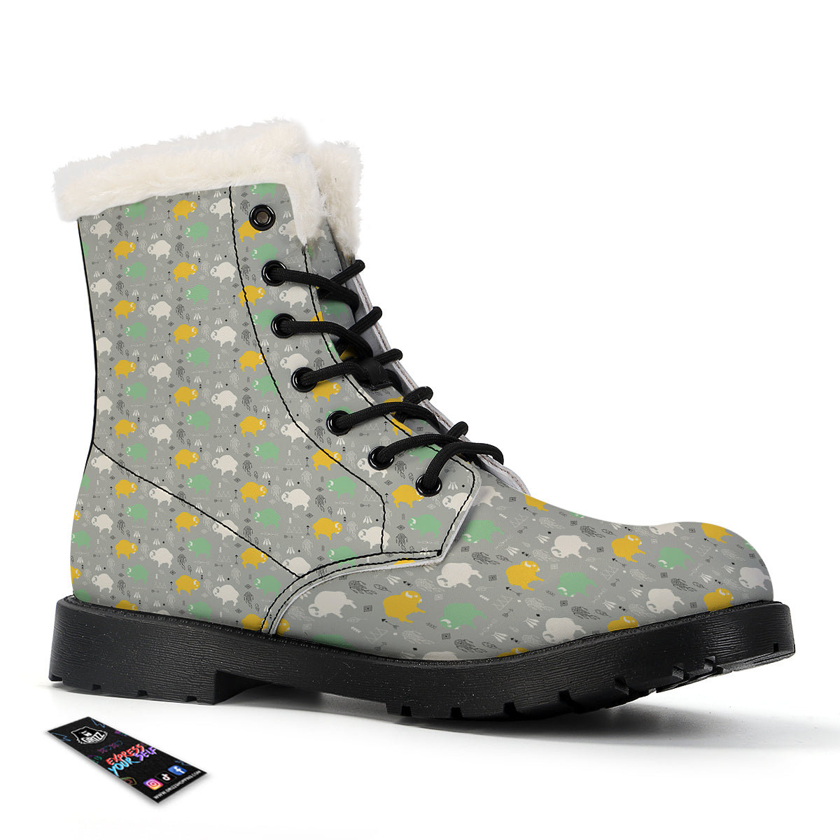 Aztec Bison Print Pattern Winter Boots-grizzshop