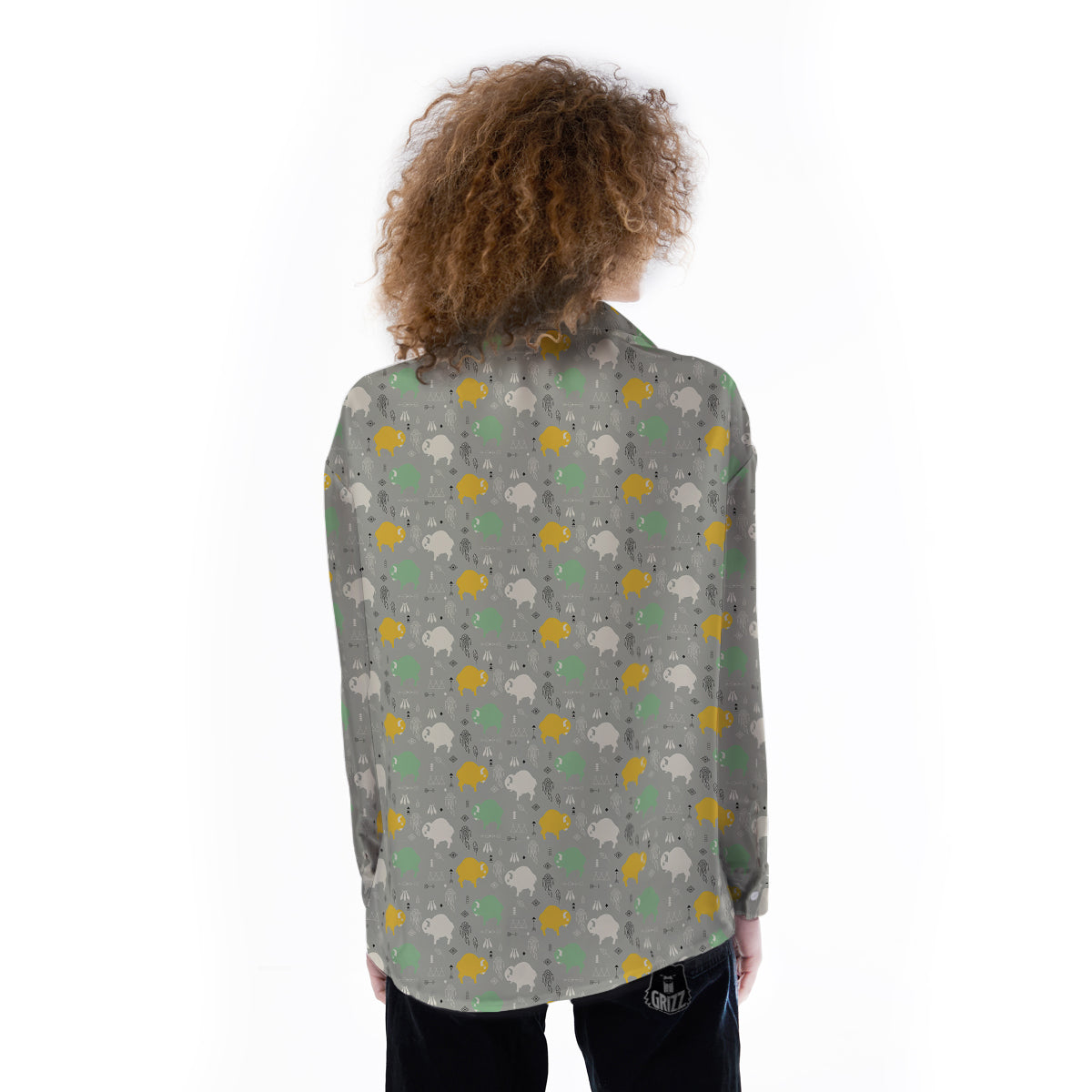 Aztec Bison Print Pattern Women's Long Sleeve Shirts-grizzshop