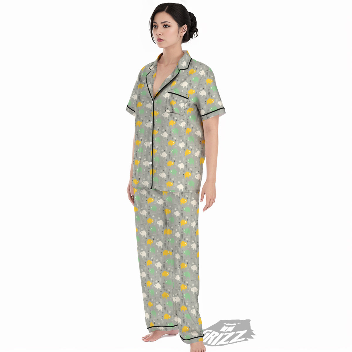 Aztec Bison Print Pattern Women's Pajamas Set-grizzshop