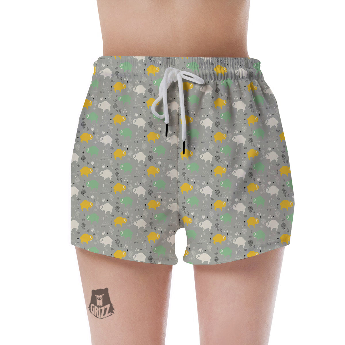 Aztec Bison Print Pattern Women's Shorts-grizzshop