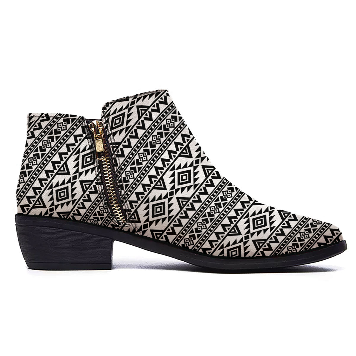 Aztec Black Ethnic Print Pattern Ankle Boots-grizzshop