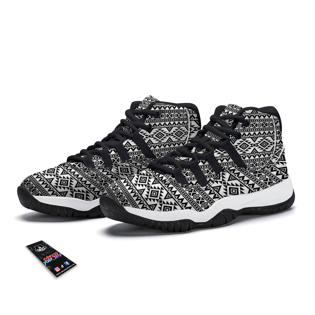Aztec Black Ethnic Print Pattern Black Bball Shoes-grizzshop